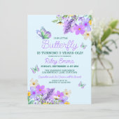 Invitation Thème Papillon Violet Douce Fille Anniversaire (Debout devant)