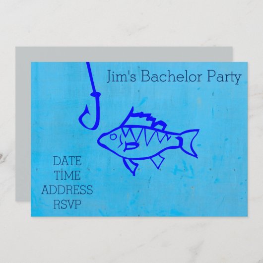 Invitation Thème pêche bleu pour l'enterrement de vie de garç (Devant / Derrière)