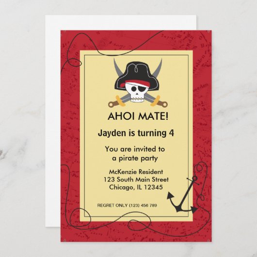 Invitation Thème pirate (Devant / Derrière)