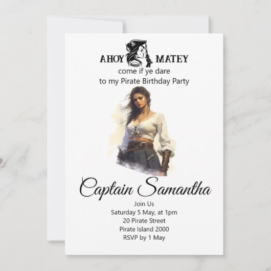 Invitation thème Pirate Girl (Devant)