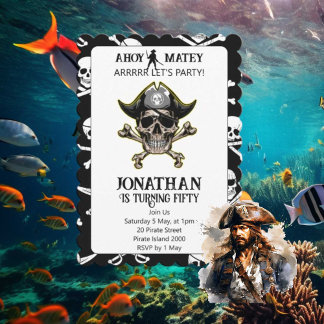 Invitation Thème Pirate Party Skull and Bones