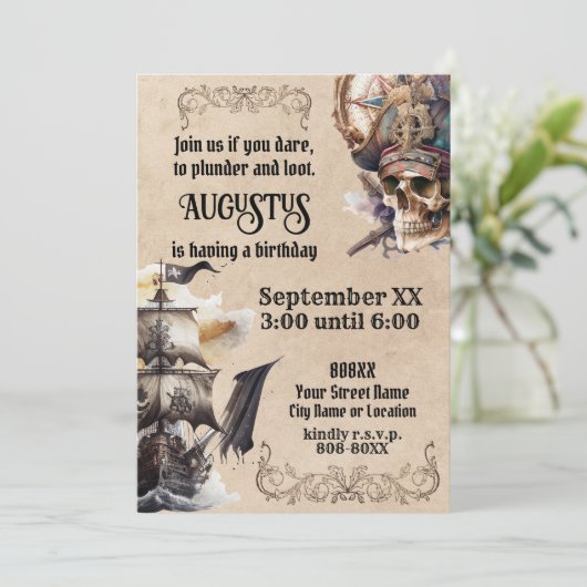 Invitation Thème Pirate vintage (Debout devant)