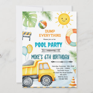 Invitation thème piscine de construction mignonne