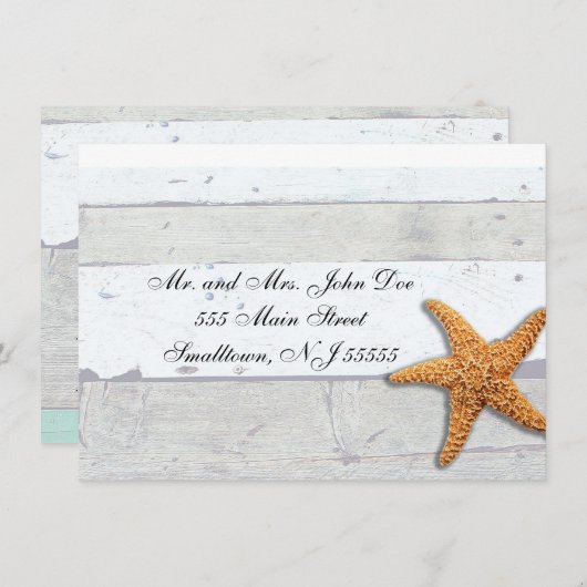 Invitation Thème Plage Starfish Mariage Rustique (Devant / Derrière)