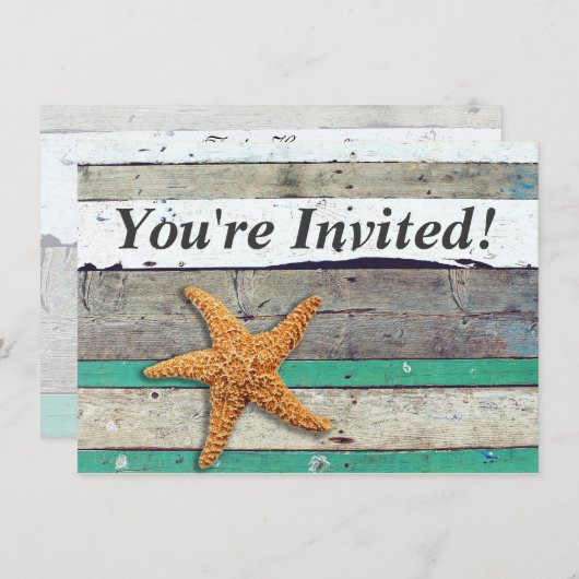 Invitation Thème Plage Starfish Mariage Rustique (Devant / Derrière)