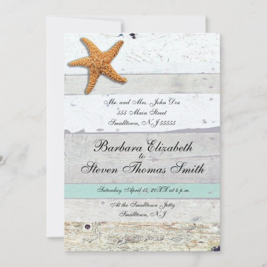 Invitation Thème Plage Starfish Mariage Rustique (Devant)