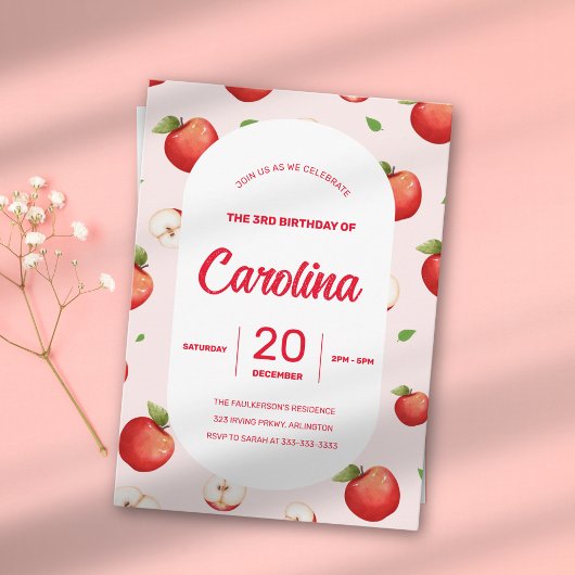 Invitation Thème pomme pour les 3 ans de ma fille