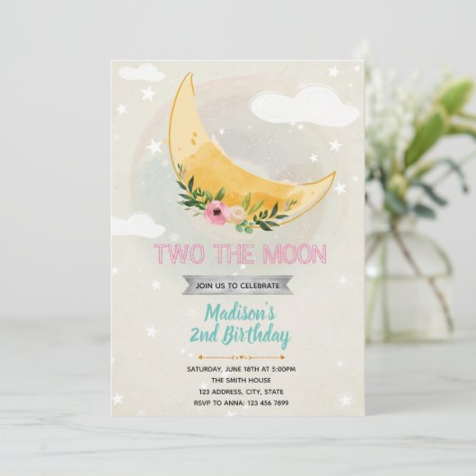 Invitation thème pour fille sous la lune (Debout devant)