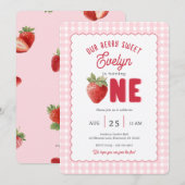 Invitation Thème Première Fraise Gingham Rose (Devant / Derrière)