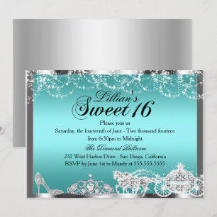 Invitation Thème Princesse Étincelle Turquoise pou