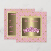 Invitation thème princesse or rose baby shower tiara (Devant / Derrière)