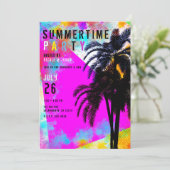 Invitation Thème Rétro de Fête d'Été sur la Plage avec Palmie (Debout devant)