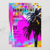 Invitation Thème Rétro de Fête d'Été sur la Plage avec Palmie (Devant / Derrière)