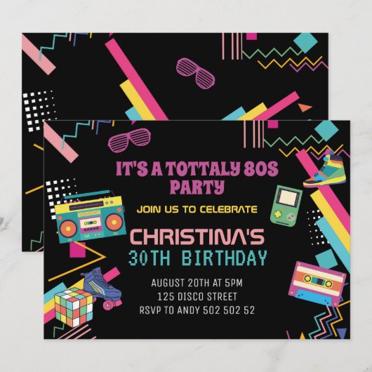 Invitation Thème rétro des années 80 Fête disco des années 80 (Devant / Derrière)