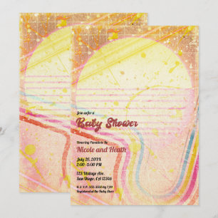 Invitation Thème Rétro Jaune Vintage Fête de Bébé des Années 