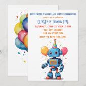 Invitation thème robot avec aquarelle de ballons (Devant / Derrière)