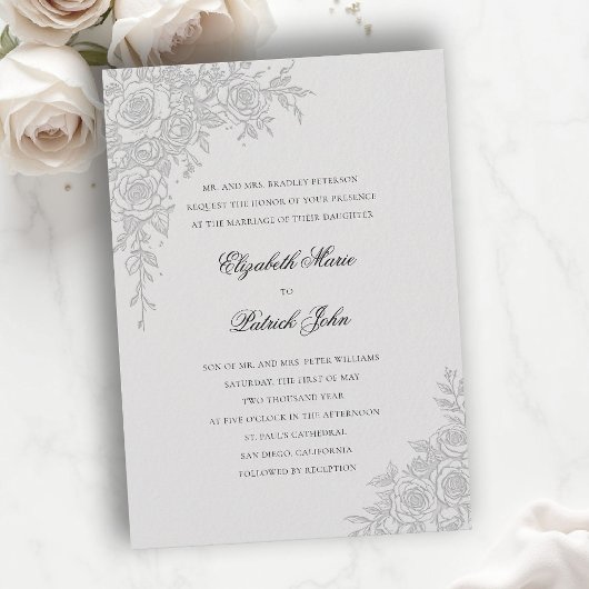 Invitation Thème Rose Élégant Ivory Mariage Formel Classique