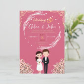 Invitation Thème rose et or de Kawaii de Chibi Couple Mariage (Debout devant)