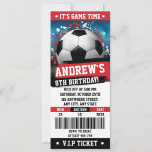Invitation Thème rouge personnel Soccer Ticket Anniversaire