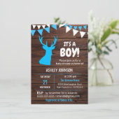 Invitation Thème rustique Buck Blue GARY Baby Shower Invitati (Debout devant)