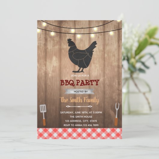 Invitation Thème Rustique poulet barbecue (Debout devant)