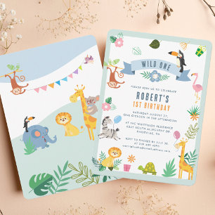 Invitation Thème Safari Animaux Sauvages pour 1er Anniversair