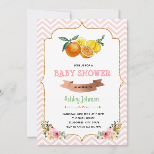 Invitation thème shower bébé jumeaux citrus (Devant)