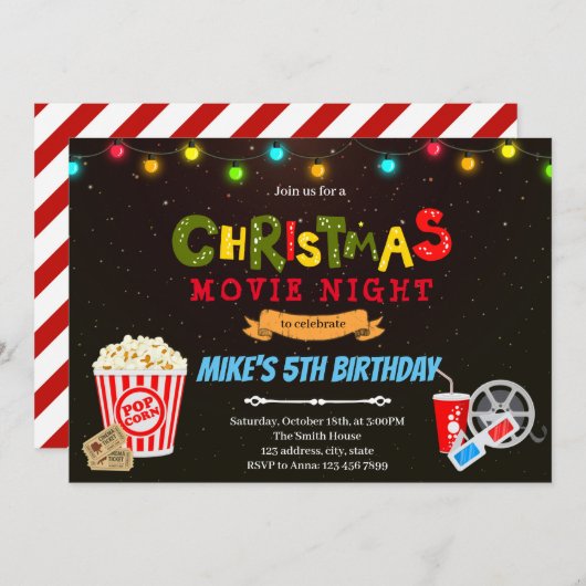 Invitation thème soirée cinéma de Noël (Devant / Derrière)