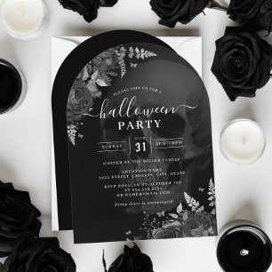 Invitation Thème sombre crâne floral fête d'Halloween