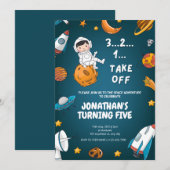 Invitation Thème sombre d'anniversaire de l'espace astronauti (Devant / Derrière)