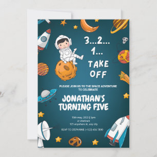 Invitation Thème sombre d'anniversaire de l'espace astronauti