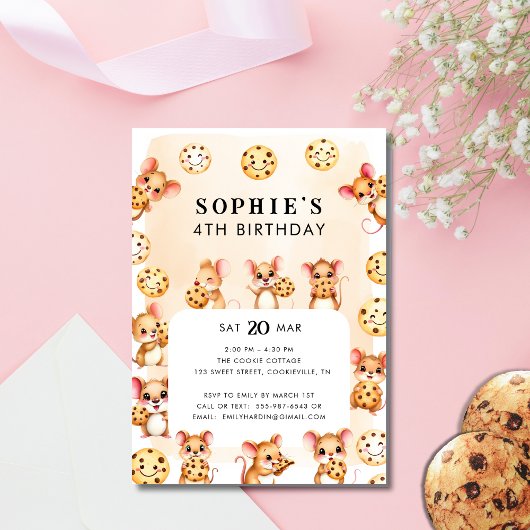 Invitation Thème Souris et Cookie Anniversaire Fête Invitatio