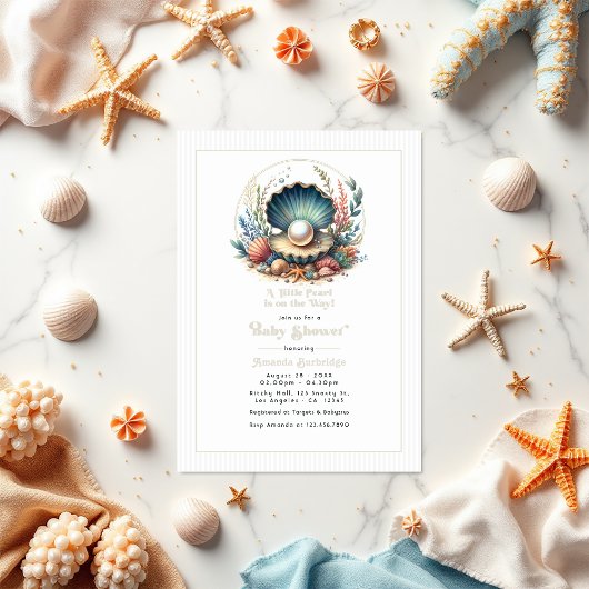 Invitation Thème sous la mer Elégant Baby shower Pearl