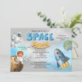 Invitation Thème spatial astronaute vaisseau fusée mignonne (Debout devant)