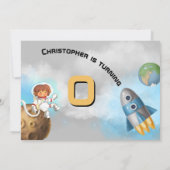 Invitation Thème spatial astronaute vaisseau fusée mignonne (Dos)