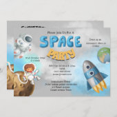 Invitation Thème spatial astronaute vaisseau fusée mignonne (Devant / Derrière)