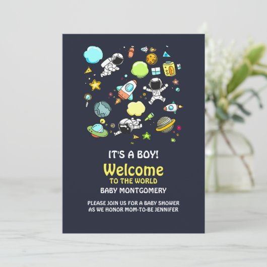 Invitation Thème spatial cool - Astronauts & Rocket Ships (Debout devant)