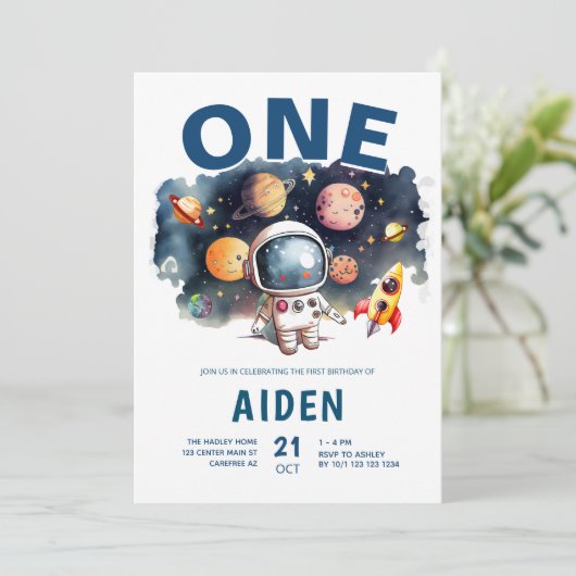 Invitation Thème spatial Galaxy Système solaire 1er anniversa (Debout devant)