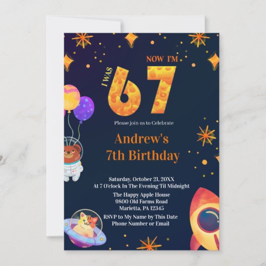 Invitation Thème spatial J'avais 6 ans maintenant j'ai 7 ans  (Devant)