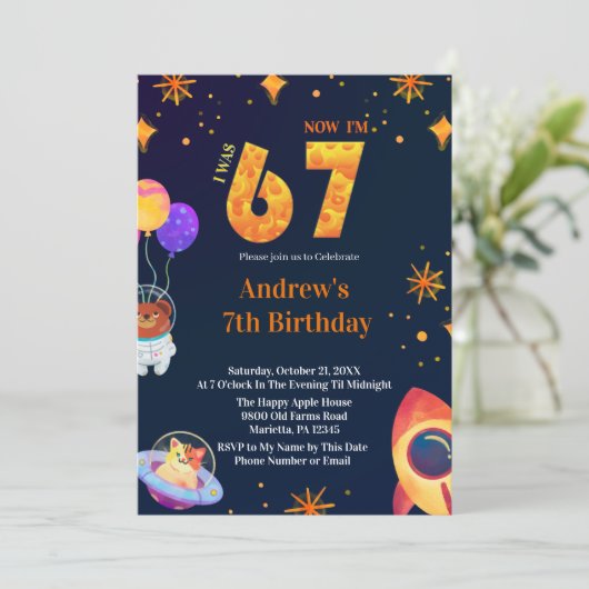 Invitation Thème spatial J'avais 6 ans maintenant j'ai 7 ans  (Debout devant)