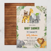 Invitation thème suite d'animaux de zoo verdure (Devant / Derrière)