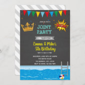 Invitation Thème Superhero et princesse nage (Devant / Derrière)