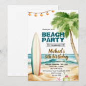 Invitation thème surf de plage (Devant / Derrière)