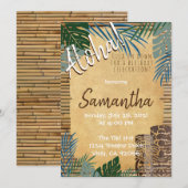 Invitation Thème Tiki ambiance Bamboo Hawaïen Vert Bleu (Devant / Derrière)