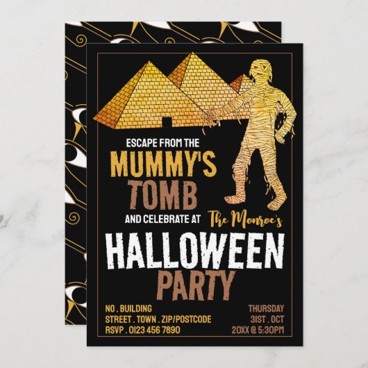 Invitation Thème Tombe de maman, Salle d'évasion Halloween Pa (Devant / Derrière)