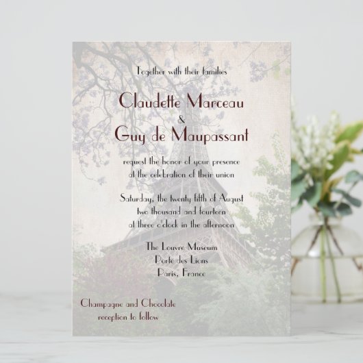 Invitation Thème Tour Eiffel Mariage français (Debout devant)