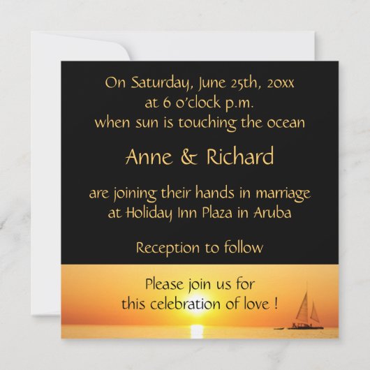 Invitation Thème tropical du coucher de soleil (Dos)