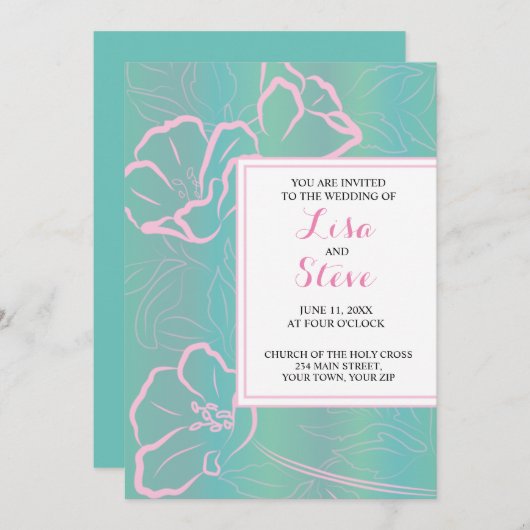 Invitation Thème tropical Plage Destination Mariage (Devant / Derrière)