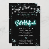 Invitation Thème Turquoise Neon bat mitzvah (Devant / Derrière)