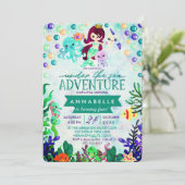 Invitation Thème turquoise Sirène Anniversaire Fête Invitatio (Debout devant)